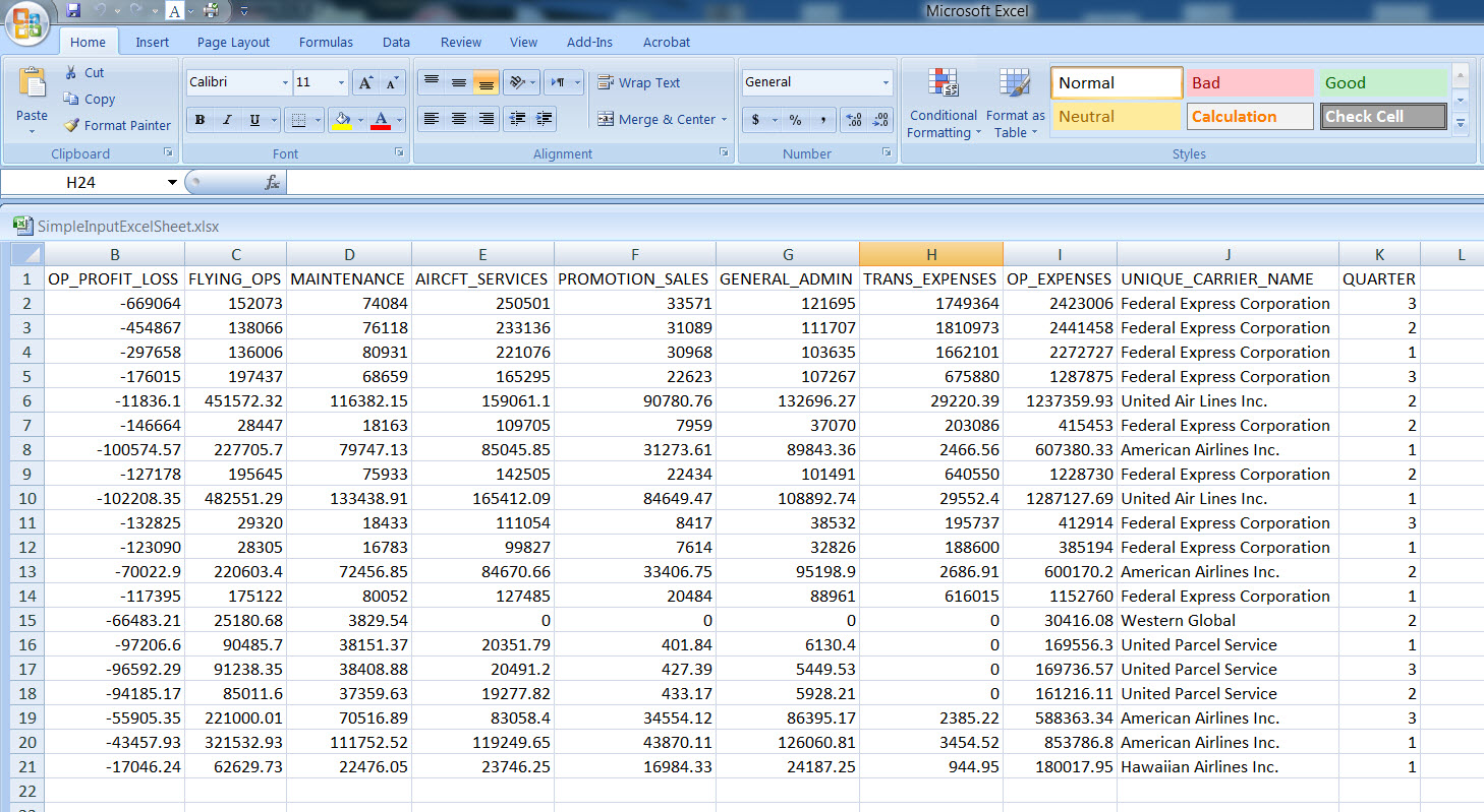 Simple Excel Input Sheet
